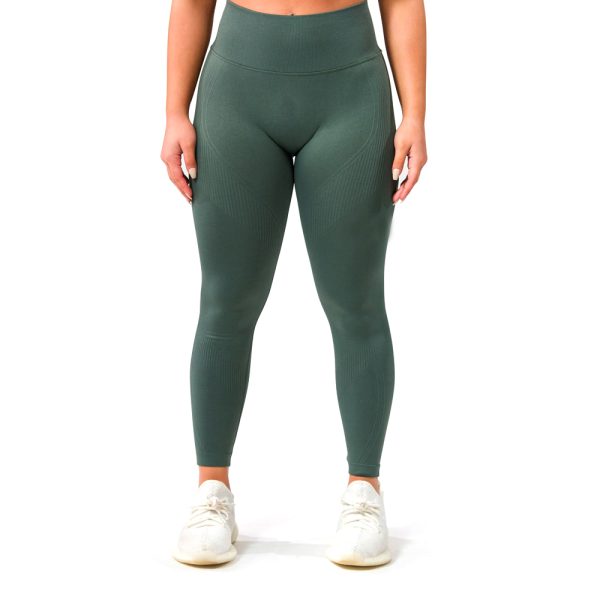 Women’s seamless high-waist olive green workout leggings.
