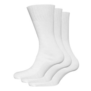 Set of three pairs of classic white crew socks for daily wear.