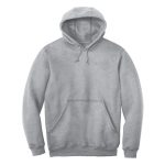Light grey pullover hoodie with drawstring hood and front kangaroo pocket.