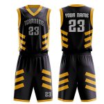 Black and yellow basketball uniform set with customizable team name and number 23.