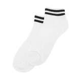 Pair of white ankle socks with black stripes for a sporty style.
