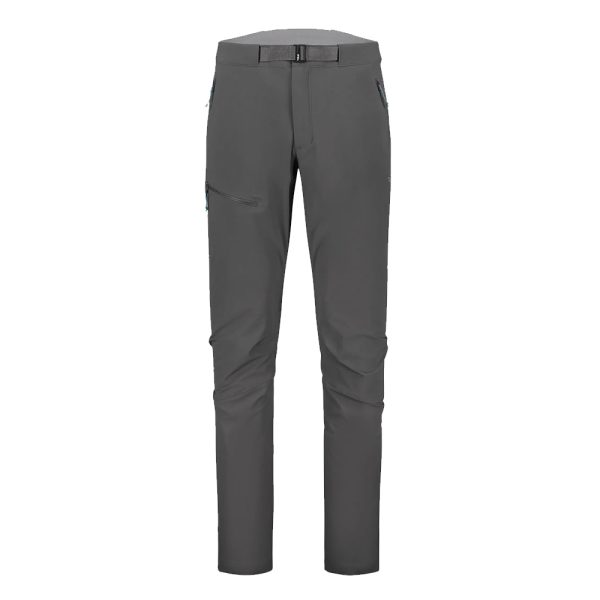 Men’s grey slim-fit utility pants with stretch fabric and multiple pockets.