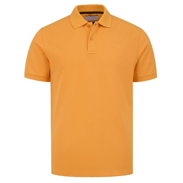 Solid mustard yellow short sleeve polo shirt with a classic collar.