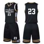 Black and gold basketball jersey and shorts set with number 23.