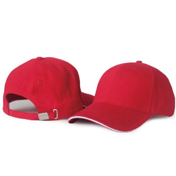 Classic red baseball cap with adjustable strap and curved brim.