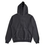 Charcoal grey pullover hoodie with kangaroo pocket and heavyweight fleece fabric.