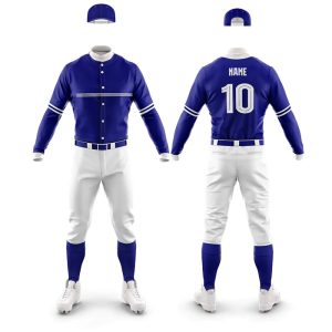 Royal Blue & White Baseball Uniform Set – Full Sleeve Jersey with Pants
