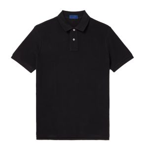 Classic black short sleeve polo shirt with a button-up collar.