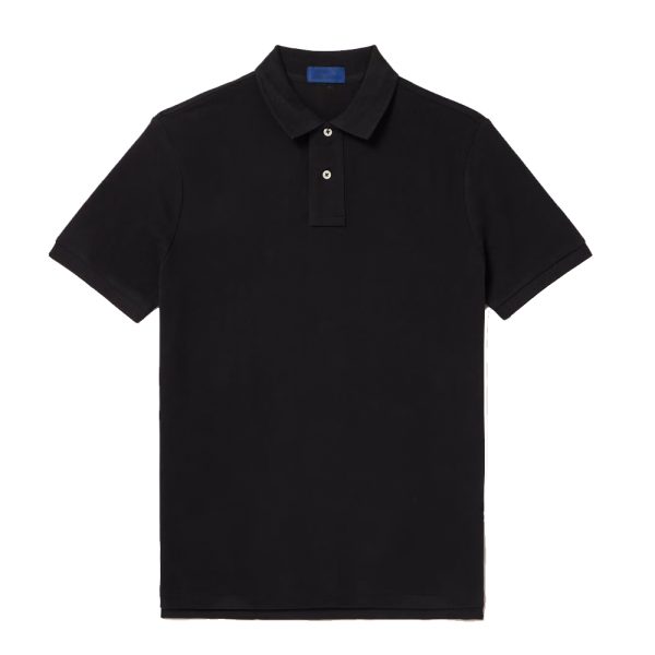 Classic black short sleeve polo shirt with a button-up collar.