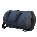 Navy blue quilted sports duffle bag with adjustable shoulder strap and carry handles.