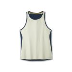 Men’s sleeveless two-tone athletic sports singlet in white and navy blue.
