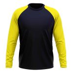 Black and yellow long sleeve sports jersey with contrasting raglan sleeves