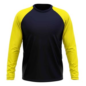 Black and yellow long sleeve sports jersey with contrasting raglan sleeves