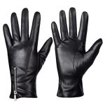 Black leather dress gloves with zipper for men and women.