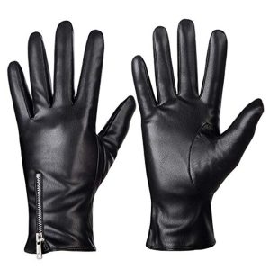 Black leather dress gloves with zipper for men and women.