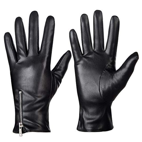 Black leather dress gloves with zipper for men and women.