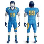 Full Set Elite Sky Blue & Gold Gridiron Football Uniform (Front & Back View)
