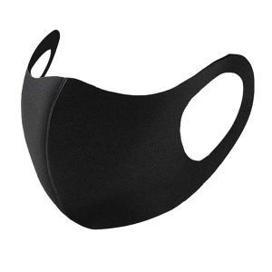 Black reusable face mask with soft fabric and ear loops for comfortable fit.