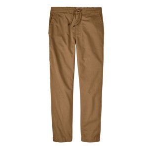 Men’s brown drawstring casual pants with relaxed fit and side pockets.
