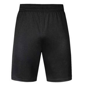 Men’s black athletic shorts with elastic waistband, ideal for workouts and sports.