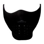 Black sports face mask with perforated ventilation panel for easier breathing.