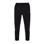 Men’s black tapered fit chino pants with button closure and minimal design.