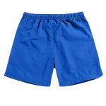 Men’s blue quick-dry swim shorts with elastic waistband, ideal for beach and pool.