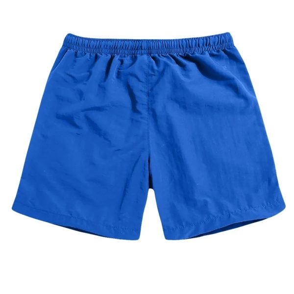 Men’s blue quick-dry swim shorts with elastic waistband, ideal for beach and pool.