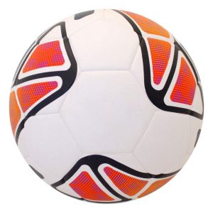 White football with orange pixel-pattern panels and bold black outlines