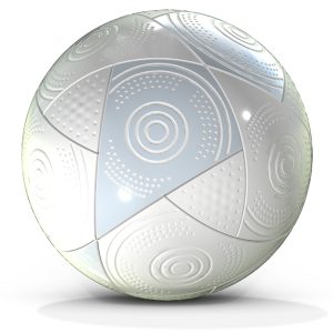 Futuristic white football with embossed circular patterns and glossy finish